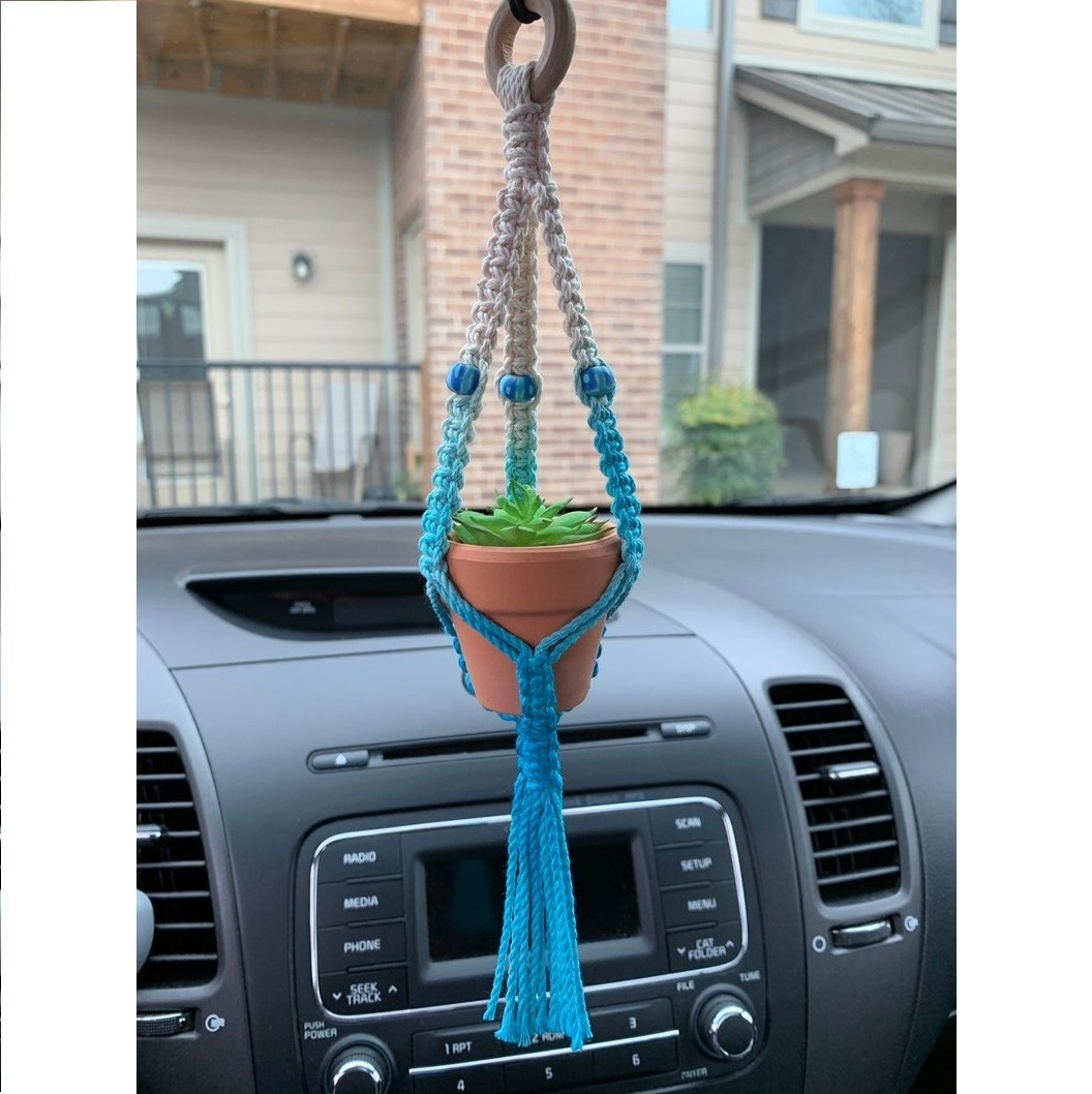 Stylish Design Handmade Hanging Car Plant Holder For Car Decoration Hanging Accessories Mini Macrame Plant Hanger