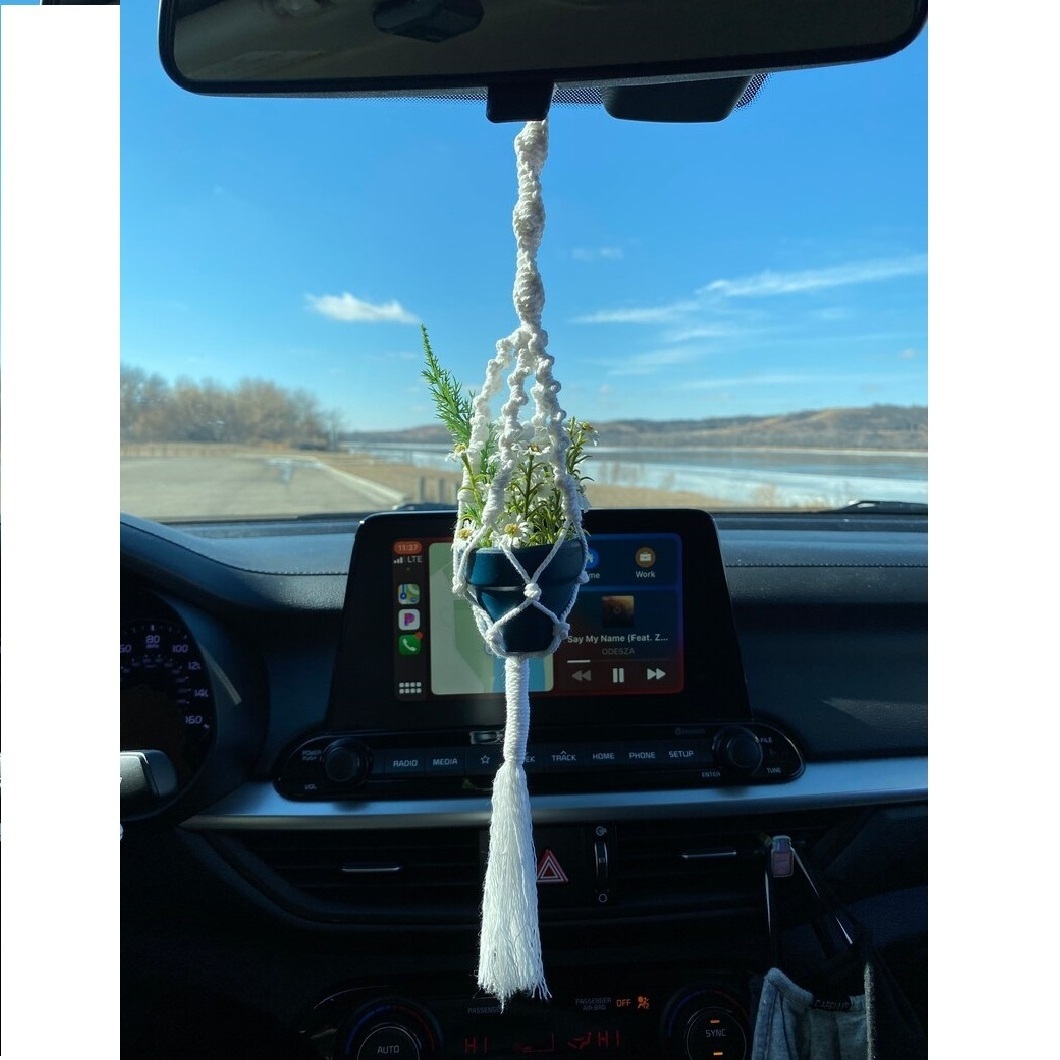 Stylish Design Handmade Hanging Car Plant Holder For Car Decoration Hanging Accessories Mini Macrame Plant Hanger