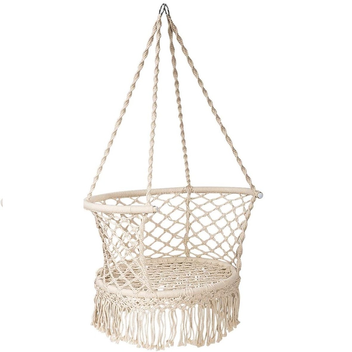 Hot Sale Handmade Macrame Hammock Swing Chair Double Cotton Rope Boho Macrame Tassel Round Mesh Woven Hanging Swing Chair