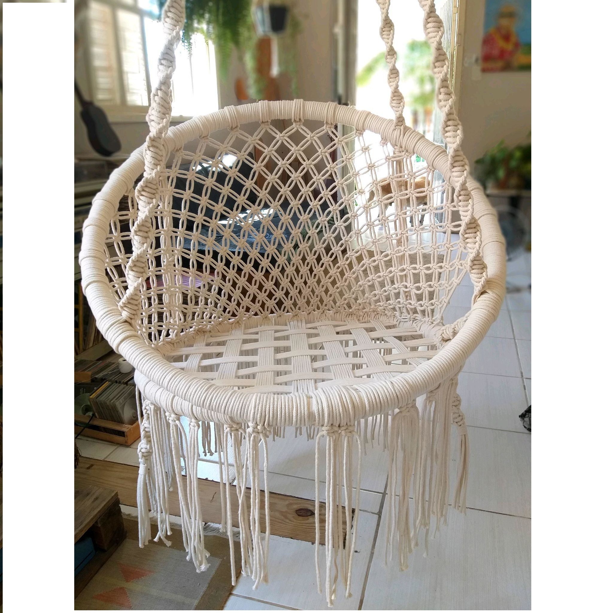 New Manufacture Hand Woven Hanging Chair Macrame Hammock Swing Chair Durable Cotton Rope Swing For Bedroom, Garden,Deck, Yard