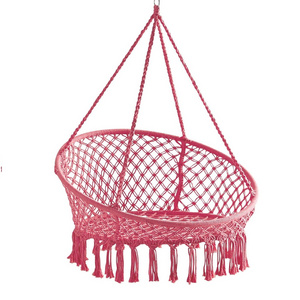 Lovely Pink Color Hanging Chair Hand Woven Pure Cotton Rope Boho Design Macrame Swing Chair with Comfortable Hanging Seat