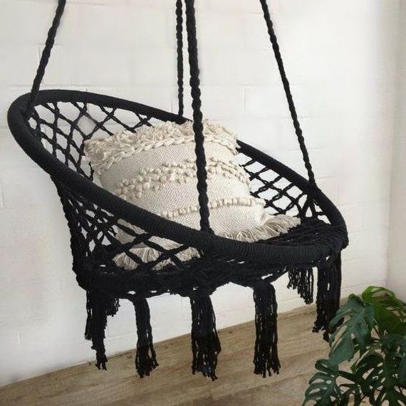 Direct Sale Handmade Cotton Fabric Metal Frame Round Shape Macrame Hammock Chair Swing For Outdoor Indoor Decoration Langue Deco