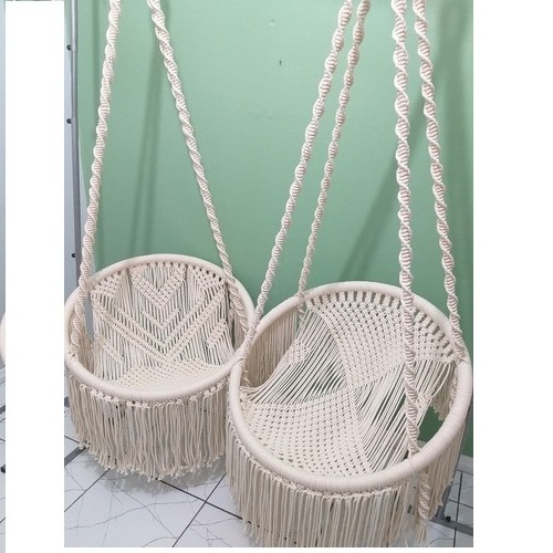 Direct Sale Handmade Cotton Fabric Metal Frame Round Shape Macrame Hammock Chair Swing For Outdoor Indoor Decoration Langue Deco