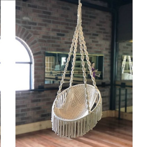 Macrame Hanging Chair With Standard Quality Cotton Soft Rope Comfortable Hanging Seat With Tassel For Garden, Living Room