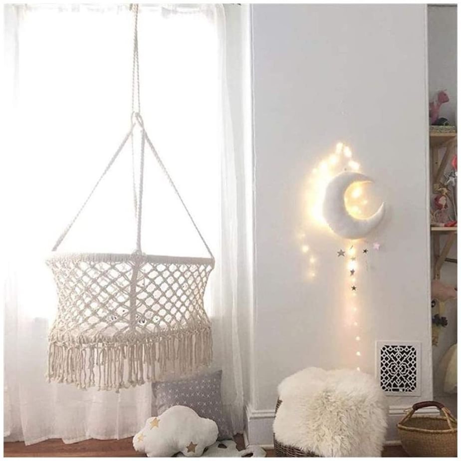 Fashionable Natural Cotton Hanging Rope Boho Hanging Baby Bassinet Macrame Baby Swing  For Babies & Kids Indoor Outdoor