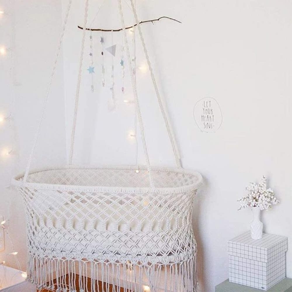 Fashionable Natural Cotton Hanging Rope Boho Hanging Baby Bassinet Macrame Baby Swing  For Babies & Kids Indoor Outdoor