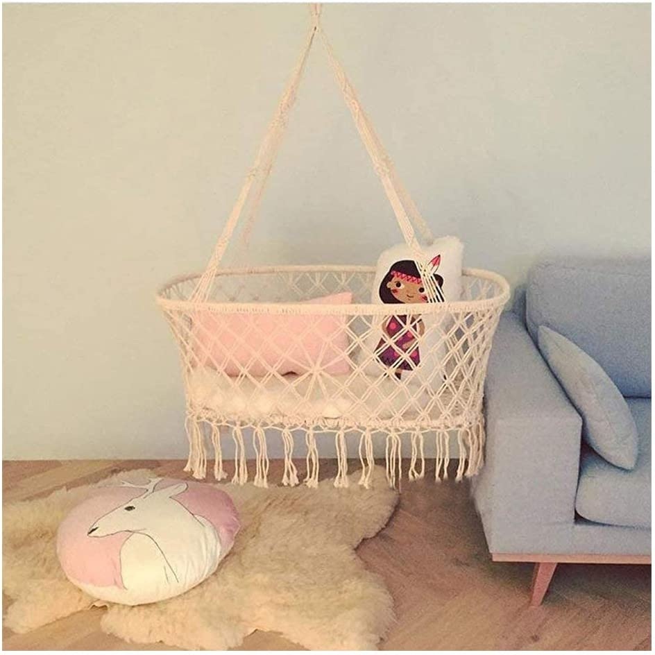 Fashionable Natural Cotton Hanging Rope Boho Hanging Baby Bassinet Macrame Baby Swing  For Babies & Kids Indoor Outdoor