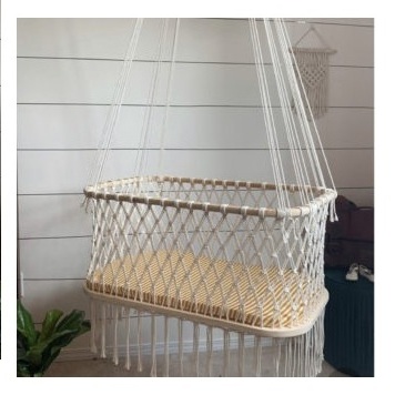 Fashionable Natural Cotton Hanging Rope Boho Hanging Baby Bassinet Macrame Baby Swing  For Babies & Kids Indoor Outdoor