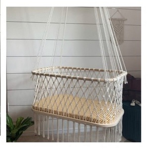 Fashionable Natural Cotton Hanging Rope Boho Hanging Baby Bassinet Macrame Baby Swing  For Babies & Kids Indoor Outdoor