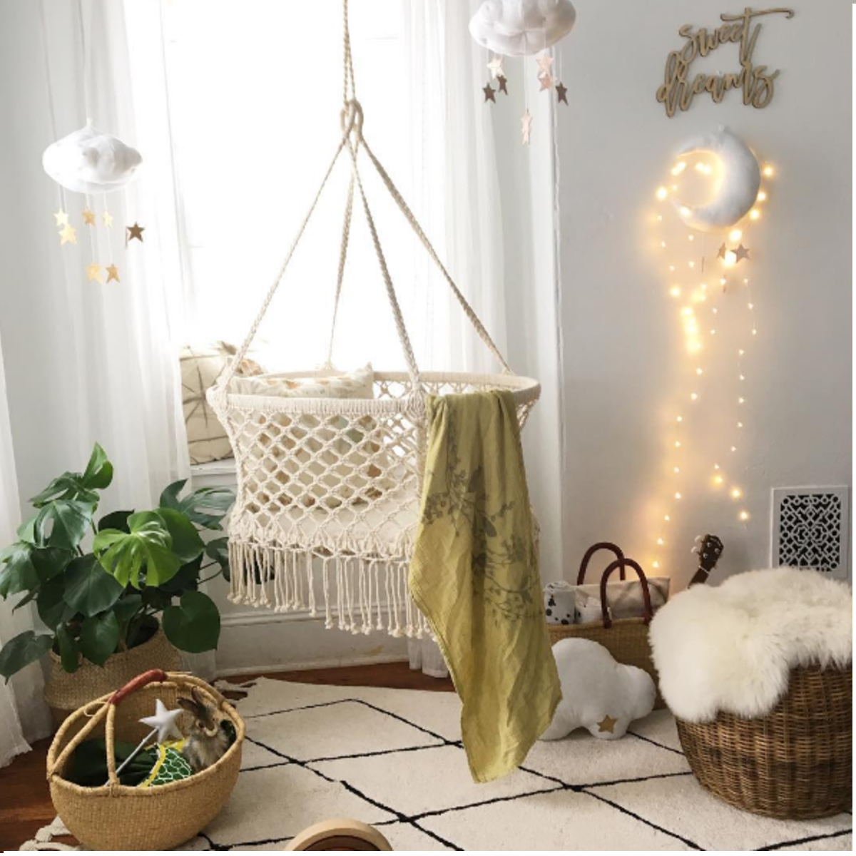 Elegant Boho Design Baby Hanging Cradle 100 % Hand Woven Cotton Macrame Baby Bassinet Buy From Isar International LLP