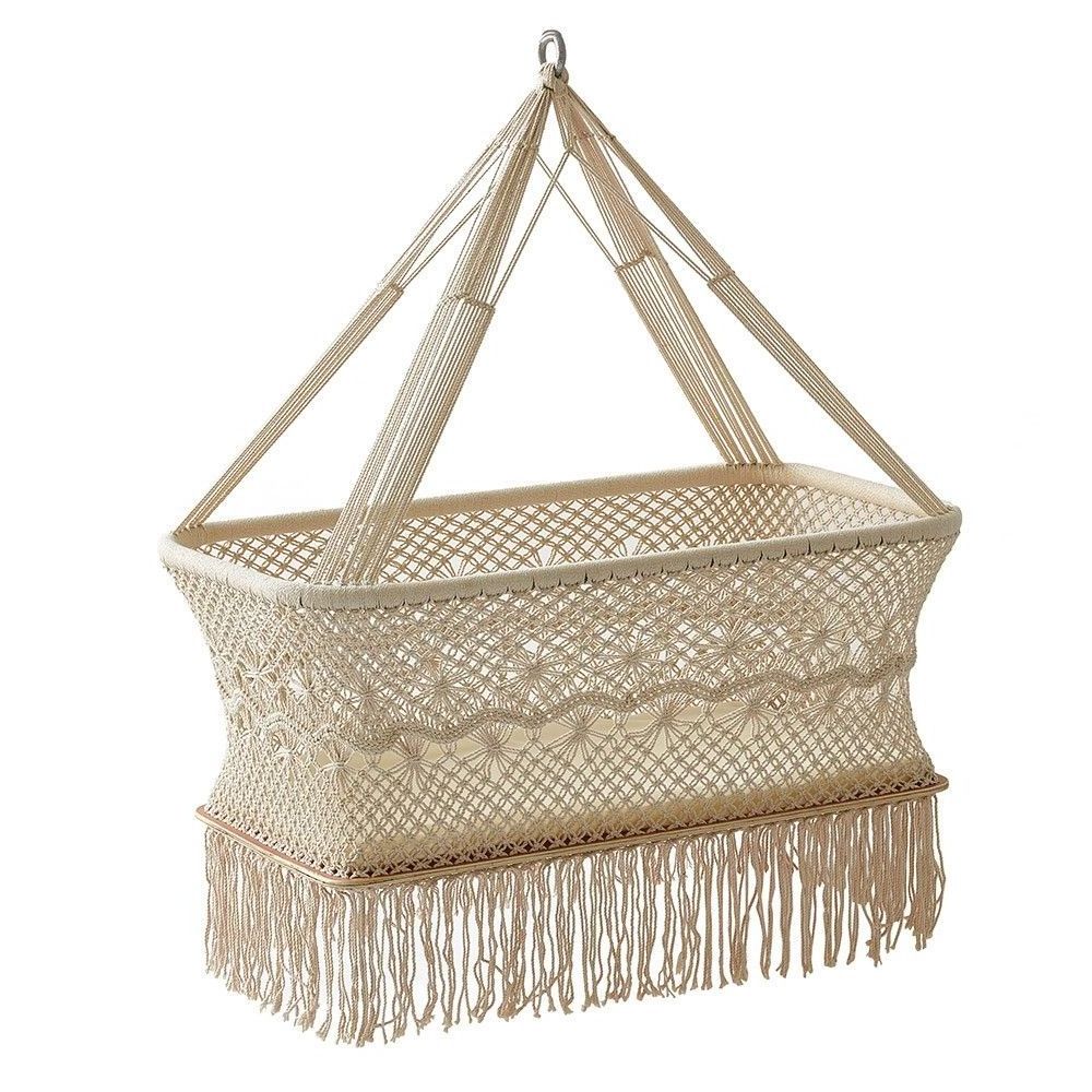 2022 Latest Fashionable Boho Design Macrame Hanging Baby Bassinet For Lawn, Garden, Living Room, Bed Room