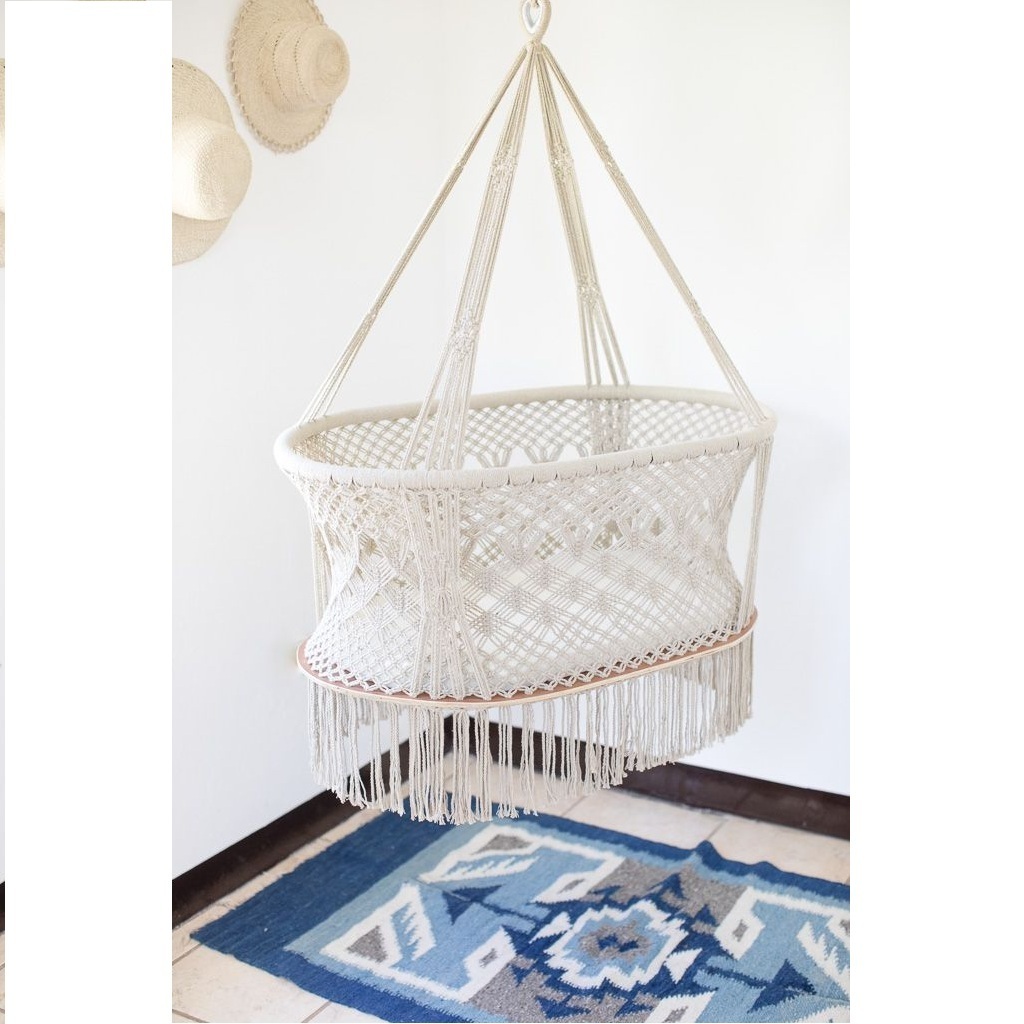 2022 Latest Fashionable Boho Design Macrame Hanging Baby Bassinet For Lawn, Garden, Living Room, Bed Room