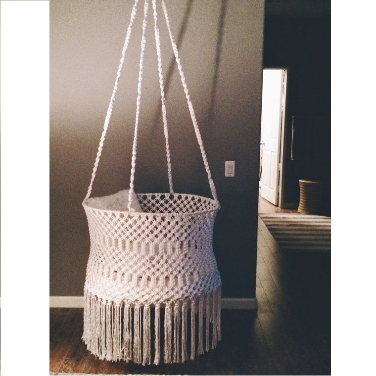 Hot Sale Hand Woven Baby Bassinet 100 % Organic Cotton Macrame Hanging Baby Crib Portable Swing For Baby