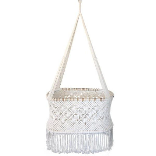 Hot Sale Hand Woven Baby Bassinet 100 % Organic Cotton Macrame Hanging Baby Crib Portable Swing For Baby