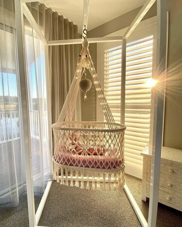 New Wholesale Macrame Baby Bassinet Swing Hand Woven With Classic Woven Ropes For Living Room, Bed Room, Garden