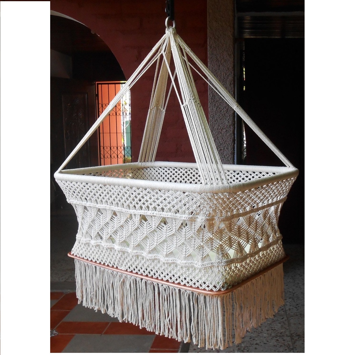 Classic Macrame Bassinet Baby Boho Hanging Cradle Pure Soft Cotton Hanging Crib For Indoor Outdoor