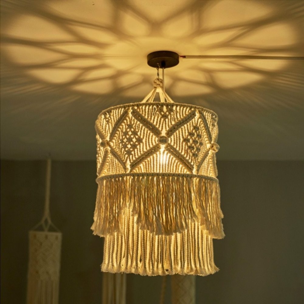 Hand Made Macrame Lamp Shade Boho Home Decorative Cotton Fringe Bedroom Ceiling Pendant Light Buy Online