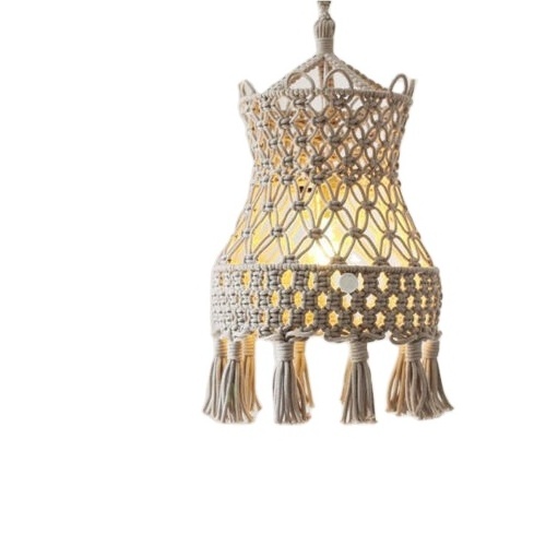 Premium Quality Hanging Light Fixture Handmade Macrame Lamp Shade Bohemian Chandelier For Living Room