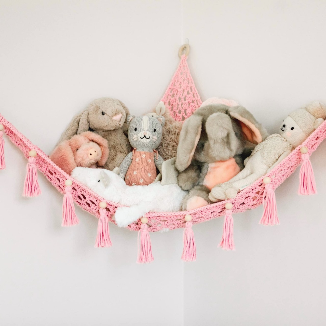 Large Macrame Wall Hanging Toy Hammock For Stuffed Animals Hand Woven Net Storage Toy Hammock