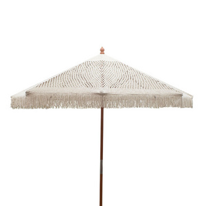 Macrame Handwoven Umbrella Bohemia cotton rope macrame parasols wooden pole handmade tassels woven canopy beach umbrella