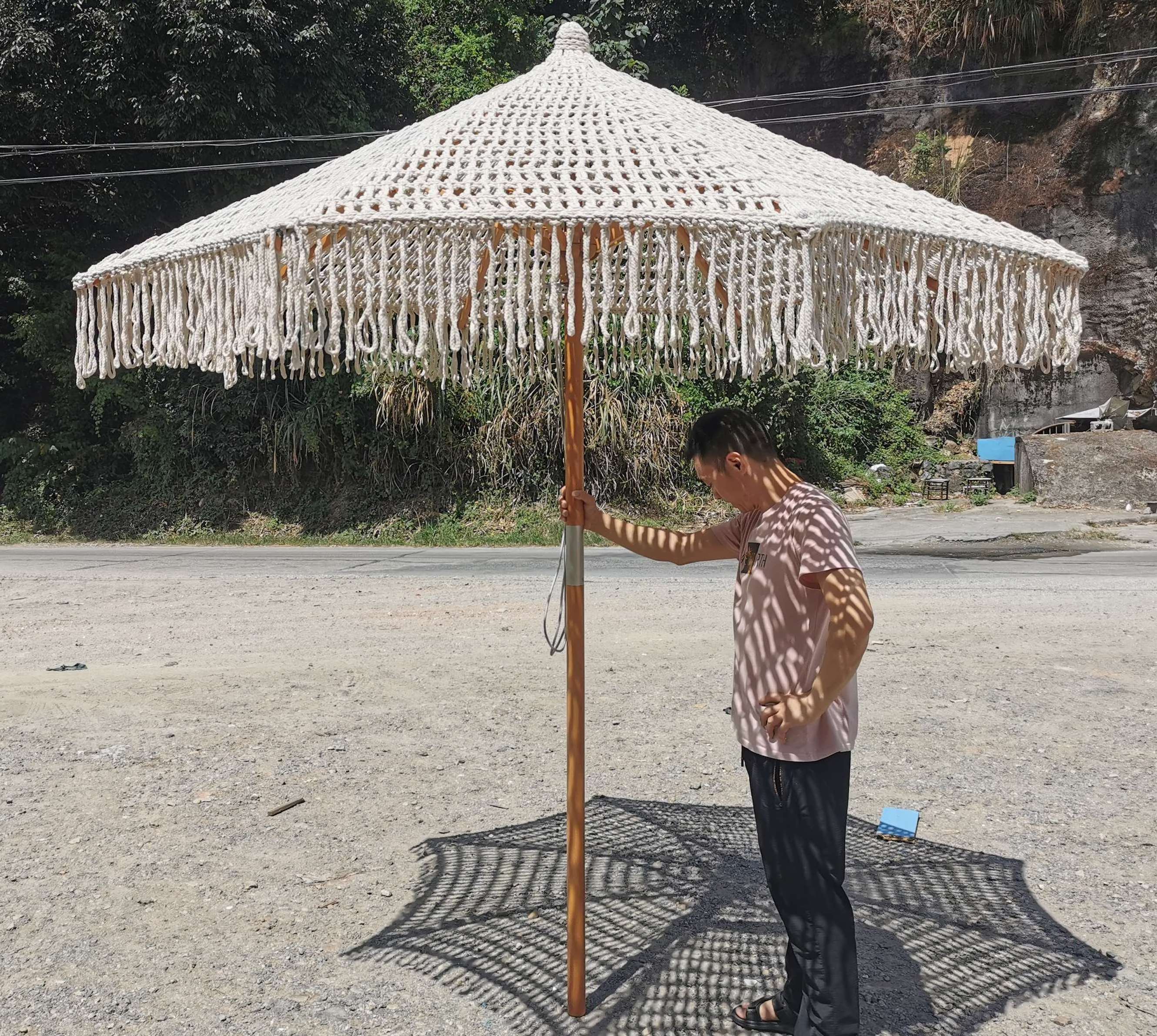 Popular Outdoor Bohemian Beach Umbrella Wholesale Macrame Umbrella From India At Best Price