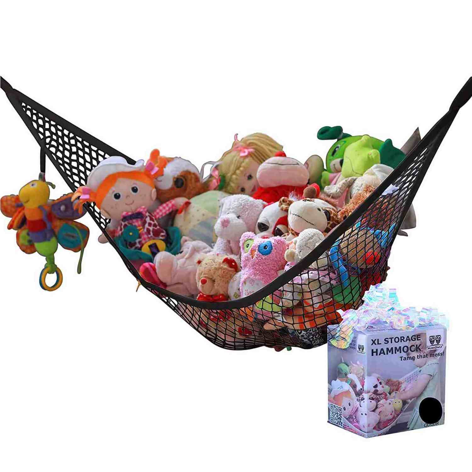 New Stuffed Animal Toy Hammock Macrame with Light Corner Toy Corner Hammock Organizer Display Holder Net