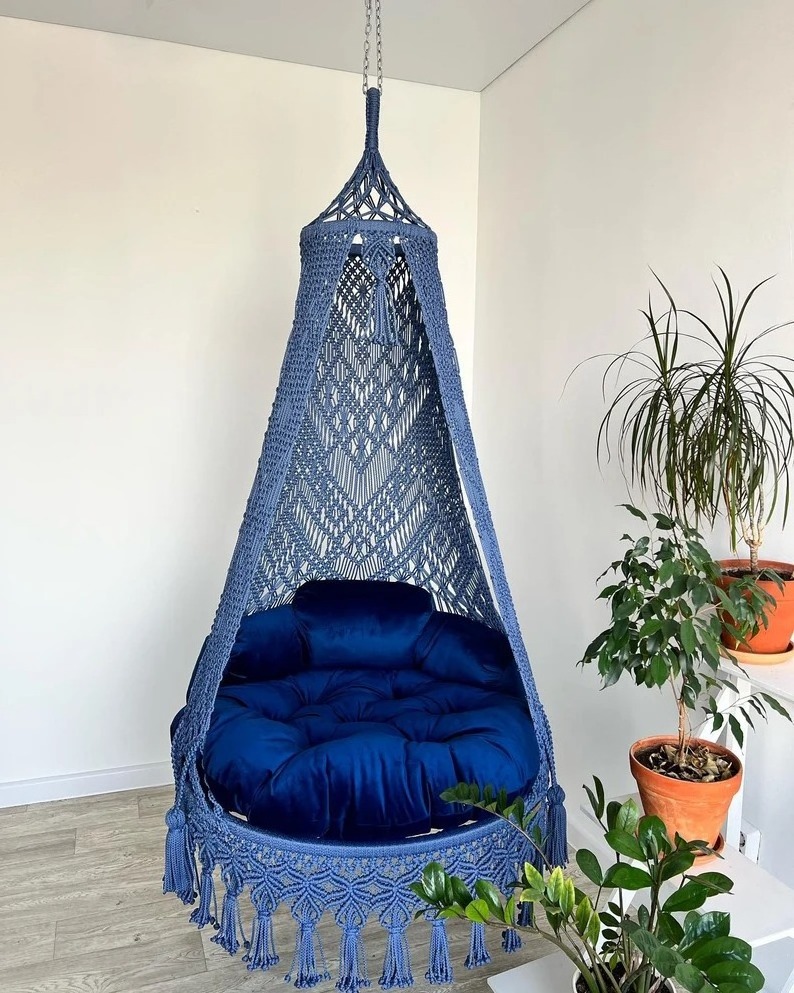 Macrame Hammock Chair  Handmade Large Macrame Hammock Swing Chair With Cushion at Wholesale from India