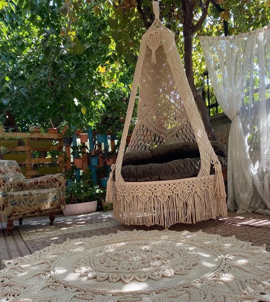 Macrame Hammock Chair Boho Hammock Chair Indoor Hammock Swing Chair  Used for Home Decor Balcony Farmhouse