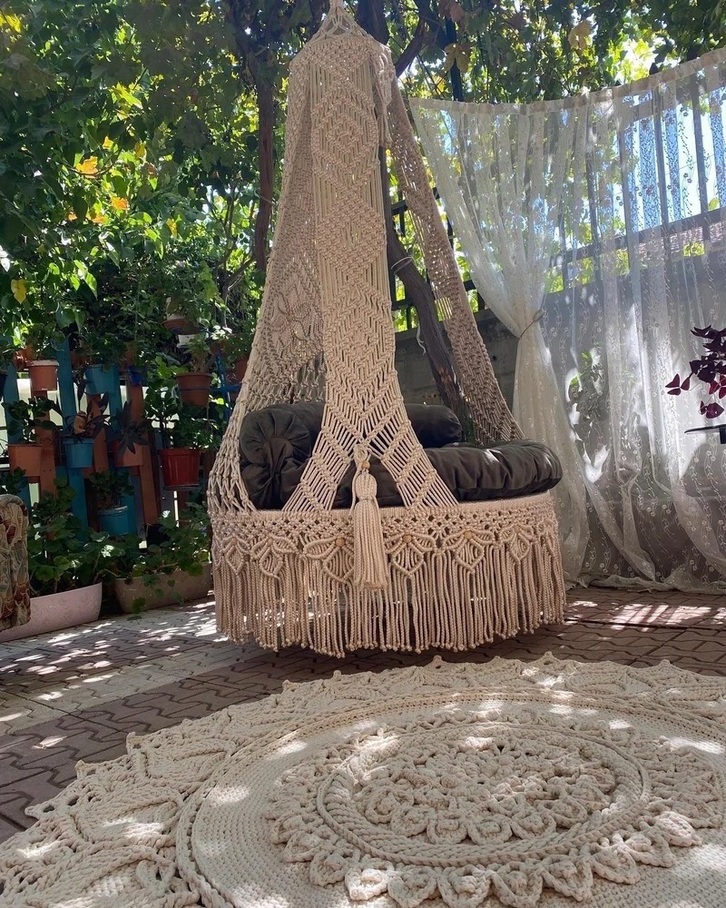 Macrame Hammock Chair Boho Hammock Chair Indoor Hammock Swing Chair  Used for Home Decor Balcony Farmhouse