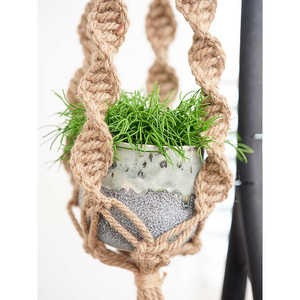 Elegant New Design Hand Knitted Decorated Flower Pots Macrame Hanging Jute Rope Plant Hanger From India