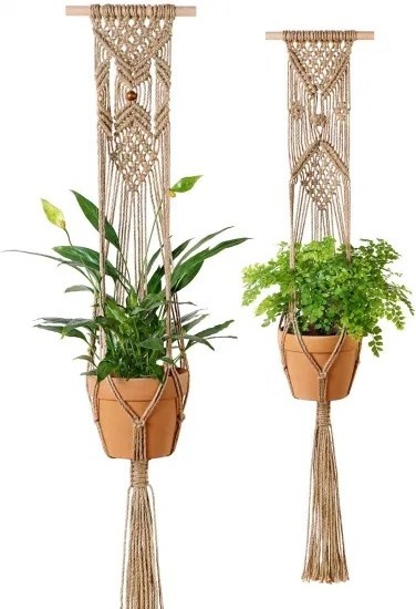 Elegant New Design Hand Knitted Decorated Flower Pots Macrame Hanging Jute Rope Plant Hanger From India