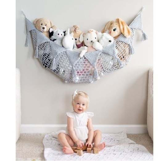 Standard Quality Macrame Toy Hammock for Stuffed Animals Wall Mounted Boho Toy Holder Macrame Decor Accessories