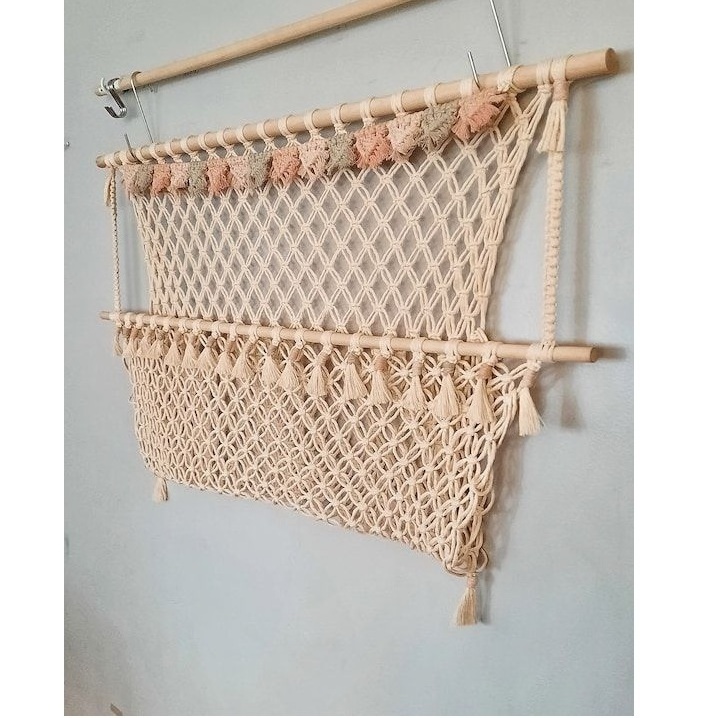 Standard Quality Macrame Toy Hammock for Stuffed Animals Wall Mounted Boho Toy Holder Macrame Decor Accessories