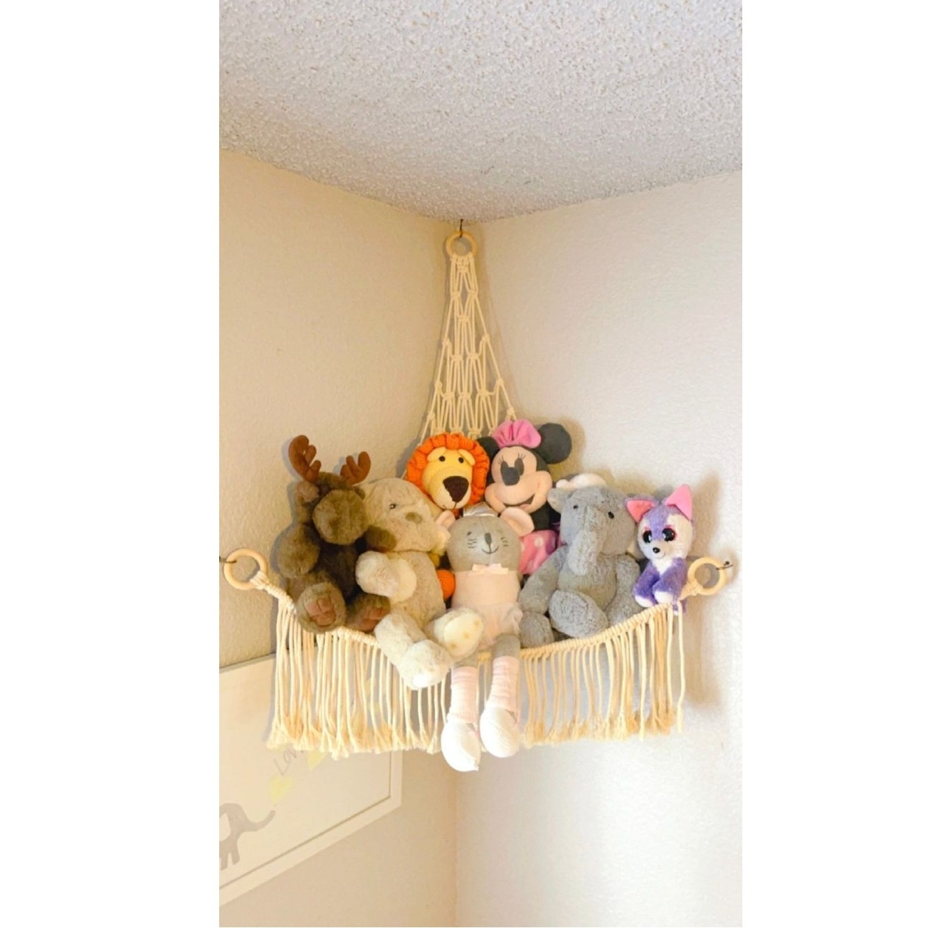 Standard Quality Macrame Toy Hammock for Stuffed Animals Wall Mounted Boho Toy Holder Macrame Decor Accessories