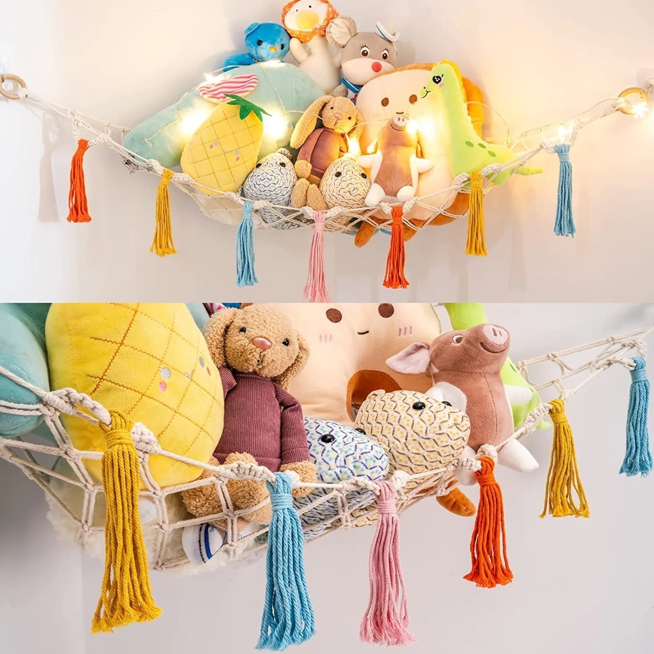 Bohemian Handmade Macrame Net Storage Hammock For Toys Hanging Toy Storage Stuffed Animal Organizer