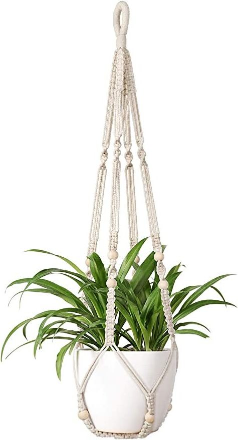 Macrame Plant Hanger Indoor Good Quality Hanging Planter Basket with Wood Beads Decorative Flower Pot Holder  or Indoor Outdoor