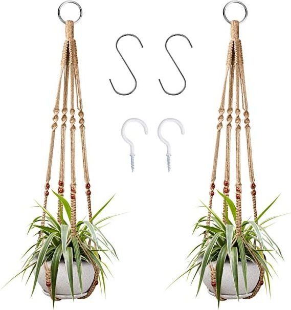 Macrame Plant Hanger Indoor Good Quality Hanging Planter Basket with Wood Beads Decorative Flower Pot Holder  or Indoor Outdoor