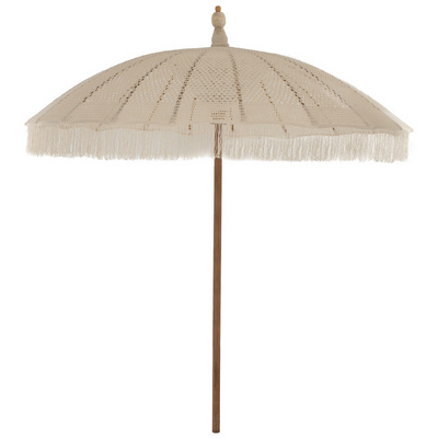 Luxury Custom Vintage Sunshade Wooden Pole Canvas Fringed Parasols Boho Macrame Garden Beach Umbrellas With Tassels