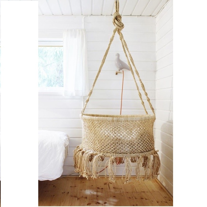 Natural Boho Bassinet With Tassel Macrame Baby Swing Bed Hand Made Hanging Baby Bassinet For New Born Baby