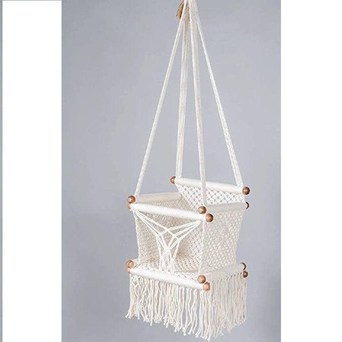 Round Boho Style Hammock Hanging Chair Soft And Durable Fully Hand Made Cotton Rope Macrame Indoor Outdoor Swing Chair