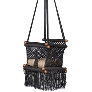 Black Color Macrame Hanging Seat Hand Woven Macrame Baby Swing Chair Indoor Outdoor Baby Hanging Swing