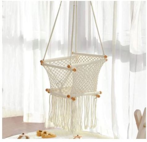 Black Color Macrame Hanging Seat Hand Woven Macrame Baby Swing Chair Indoor Outdoor Baby Hanging Swing