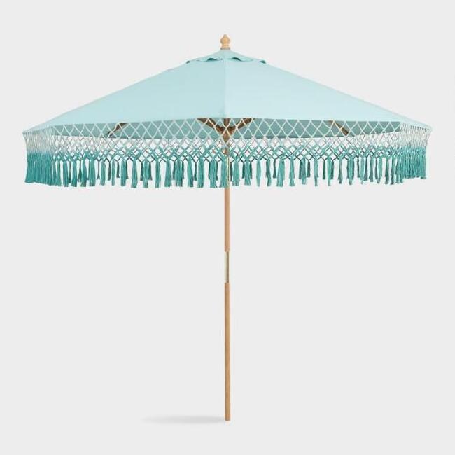 2023 Manufacturer Bohemia cotton Outdoor Patio Macrame Parasols Beach Wood Umbrella 96 Inch wooden pole European Style