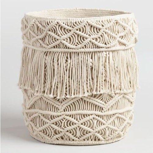 Macrame Decorative Cotton Rope Storage Basket Boho Nursery Decor Small Cute Woven Tassel Storage Bins Organizer with Wooden Bead