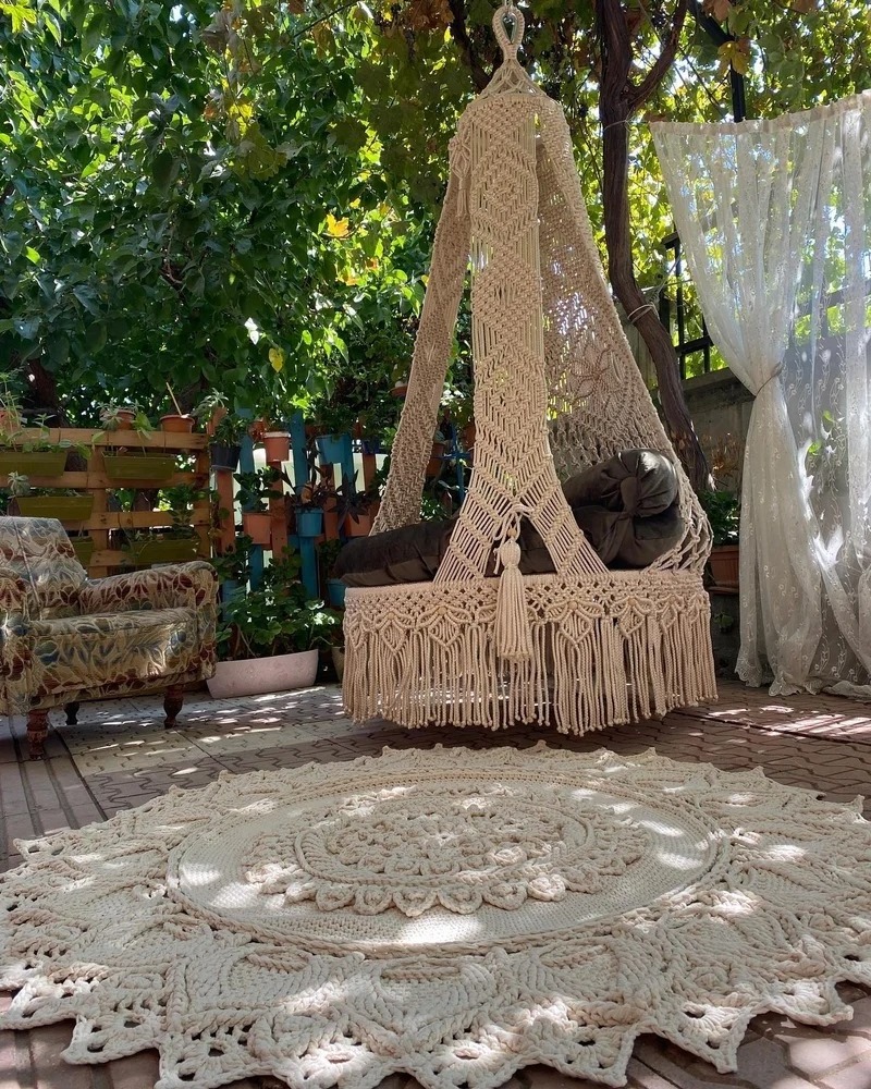 Macrame Hammock Swing Chair Garden Hammock Swing Macrame Hanging Hammock Chair Hand Woven Rope Swing Chair