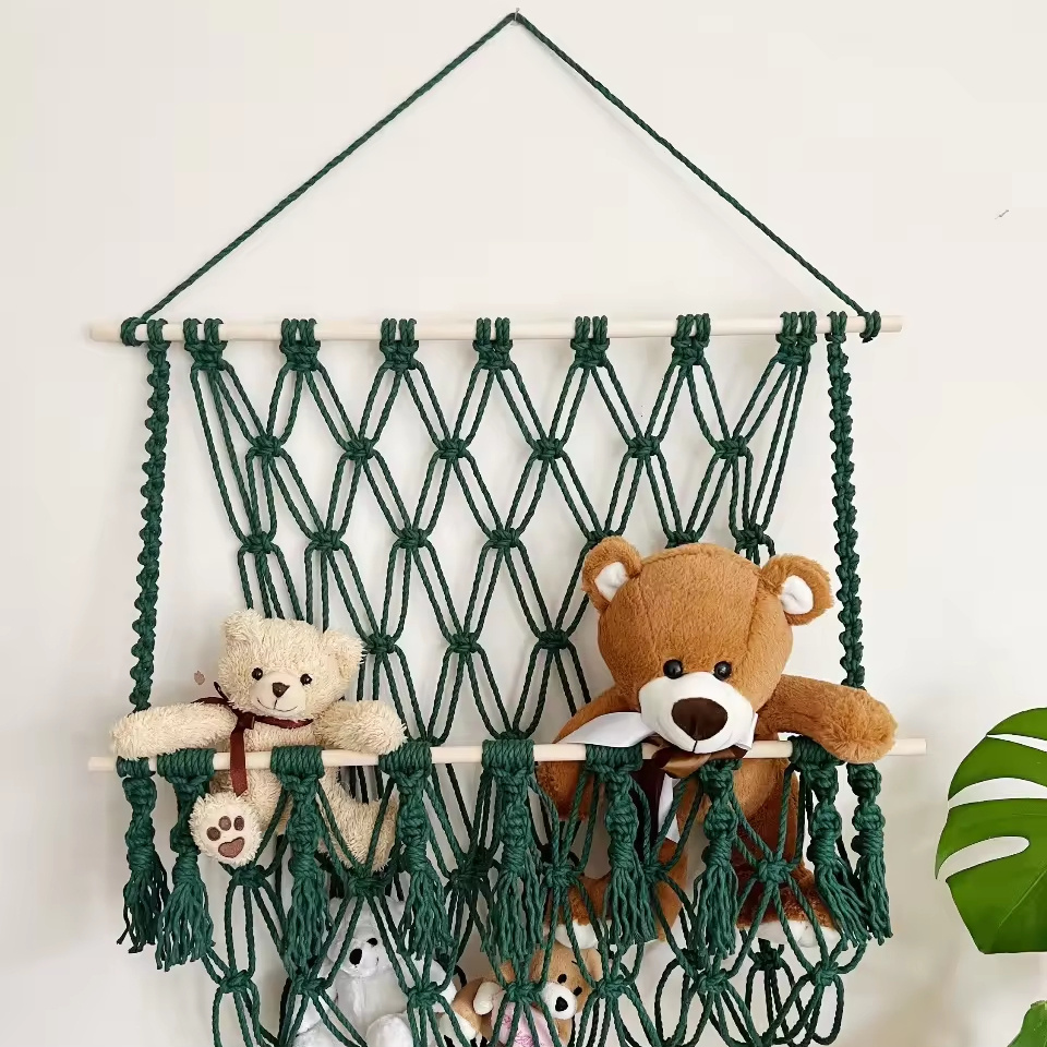 Hand Woven Wall Hanging Macrame Toy Organizer Net Storage Hammock Macrame Home Decor Accessories