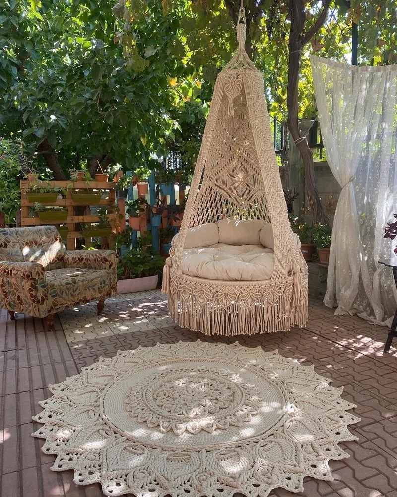 Macrame Hammock Swing Chair Garden Hammock Swing Macrame Hanging Hammock Chair Hand Woven Rope Swing Chair