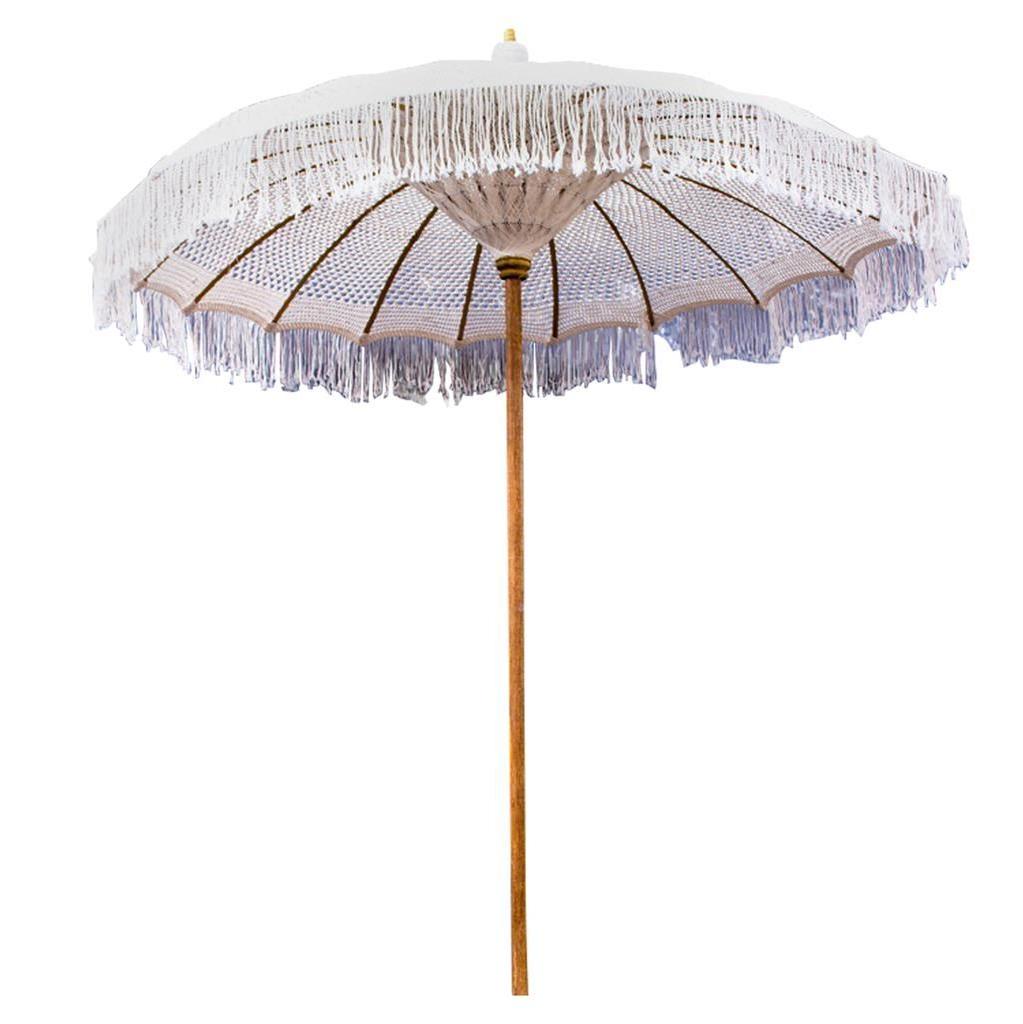 2023 Manufacturer Bohemia cotton Outdoor Patio Macrame Parasols Beach Wood Umbrella 96 Inch wooden pole European Style