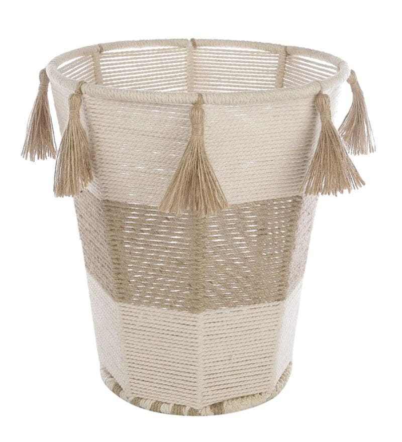 Boho Macrame Basket for Shelves Boho Toys Organizer Decor Small White Woven Cotton Rope Basket with Macrame Tassels Books Towel