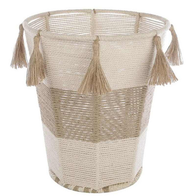 Boho Macrame Basket for Shelves Boho Toys Organizer Decor Small White Woven Cotton Rope Basket with Macrame Tassels Books Towel